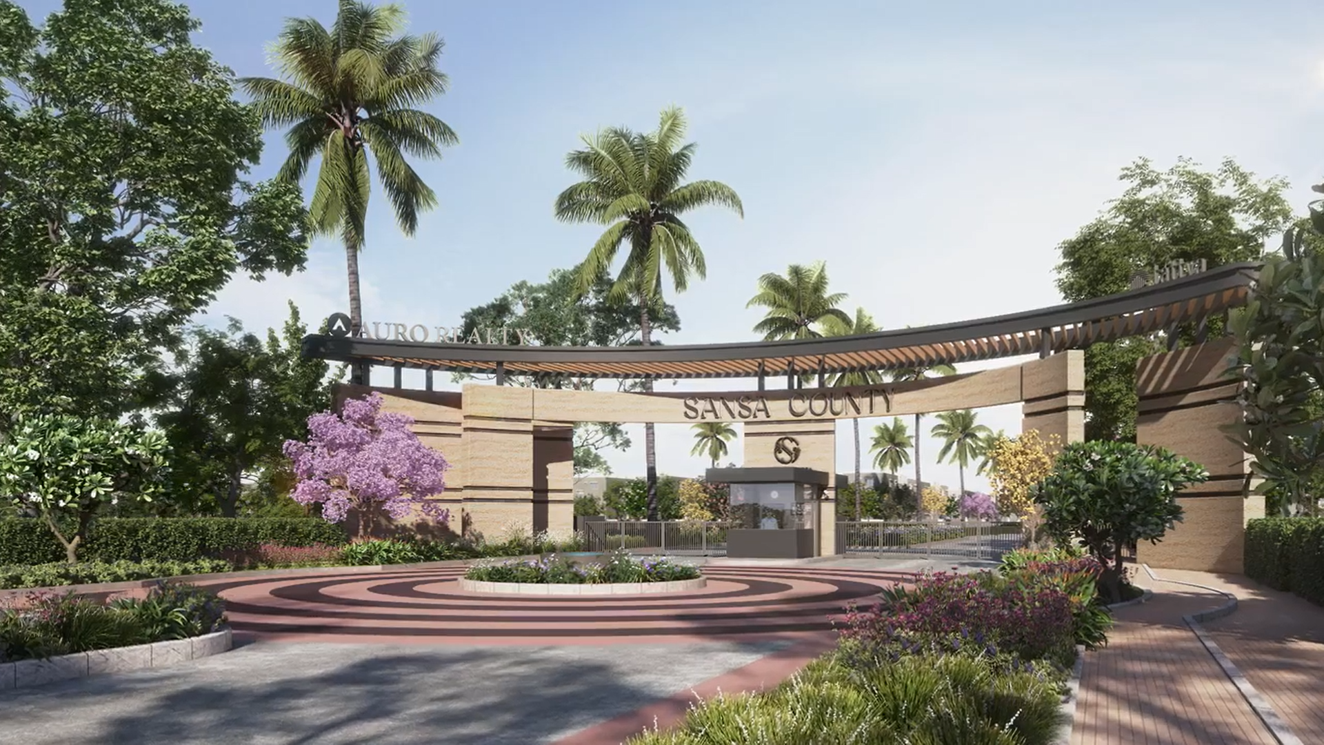 Urbanrise’s Galleria Gardens villa plots community in Shadnagar with landscaped entrance and wide cement roads